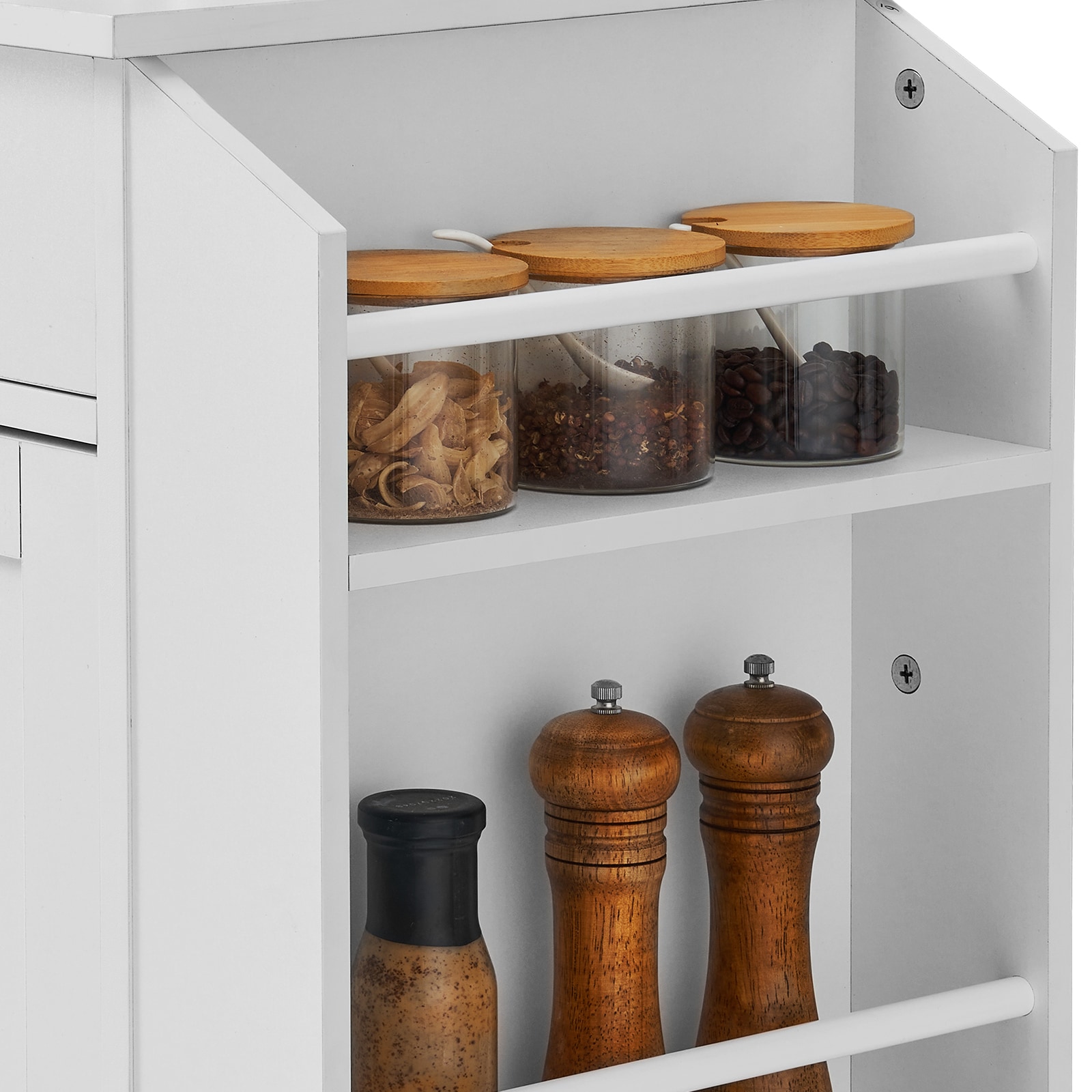 Kitchen Island Cart Rolling Storage Cabinet On Wheel With Charging Station_voghion.com